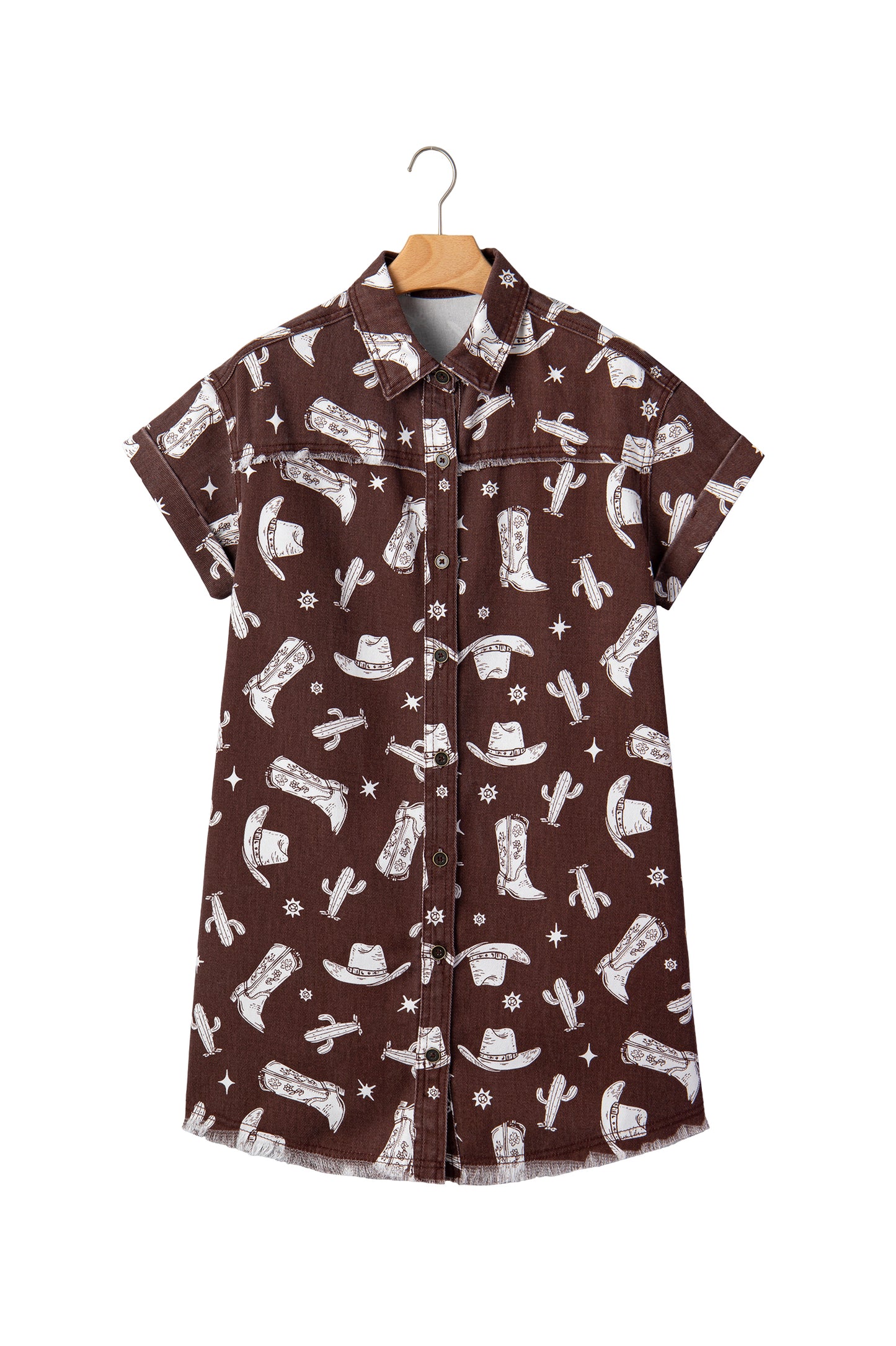 Western Cowgirl Cactus Raw Edge Denim Dress