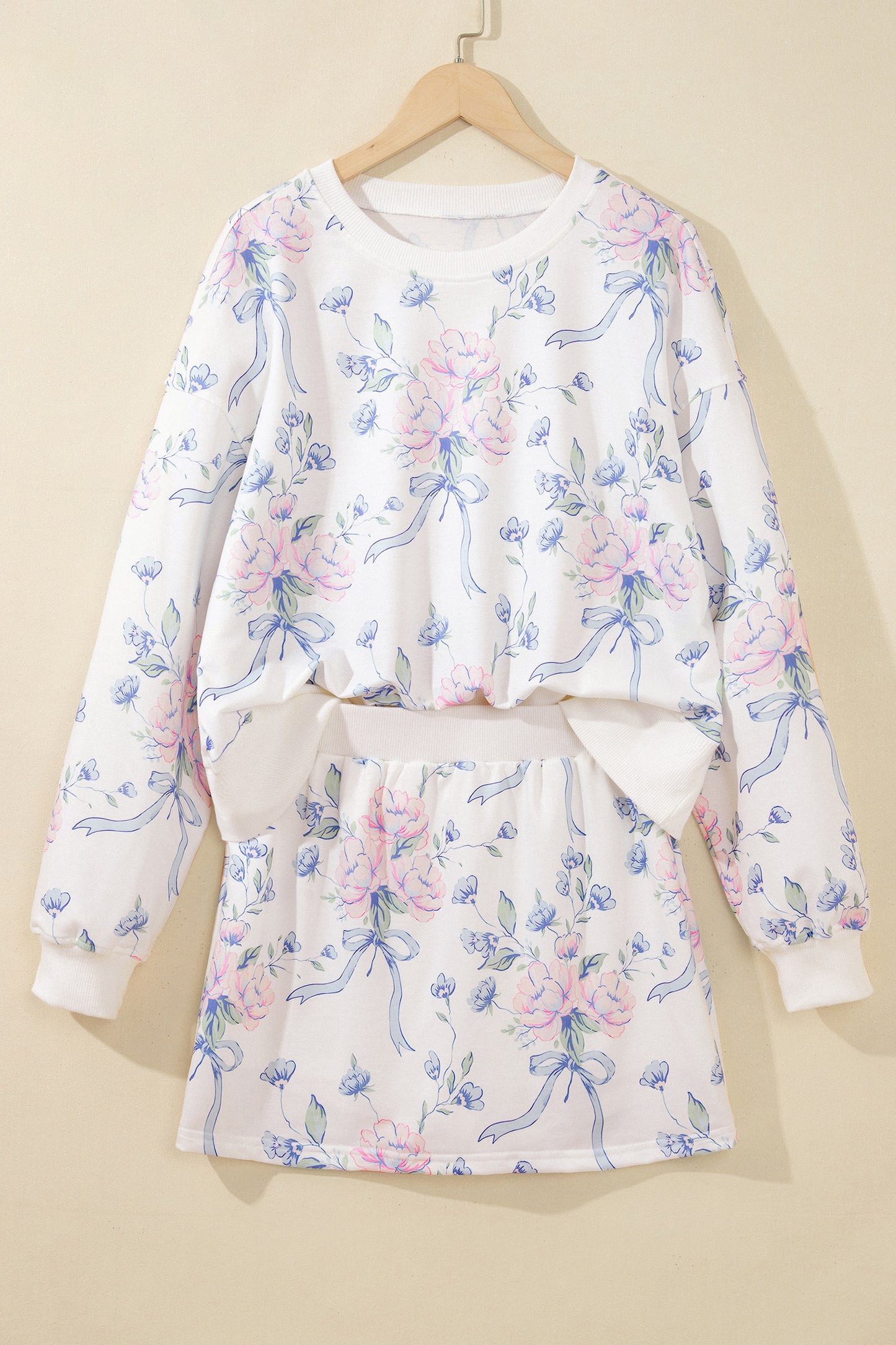 Floral Long Sleeve Top & Elastic Waist Skort Set