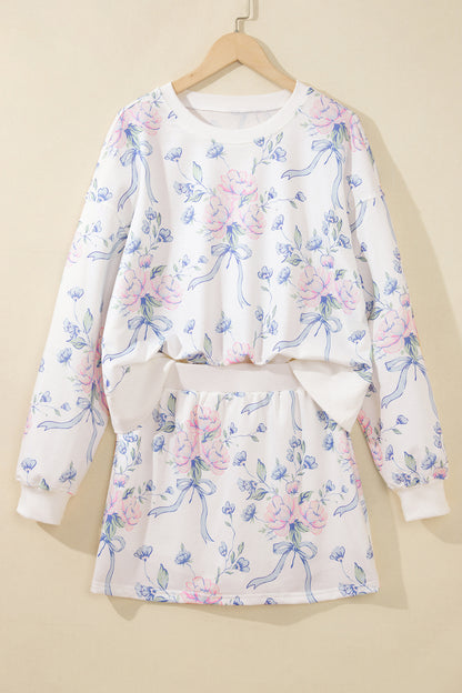 Floral Long Sleeve Top & Elastic Waist Skort Set