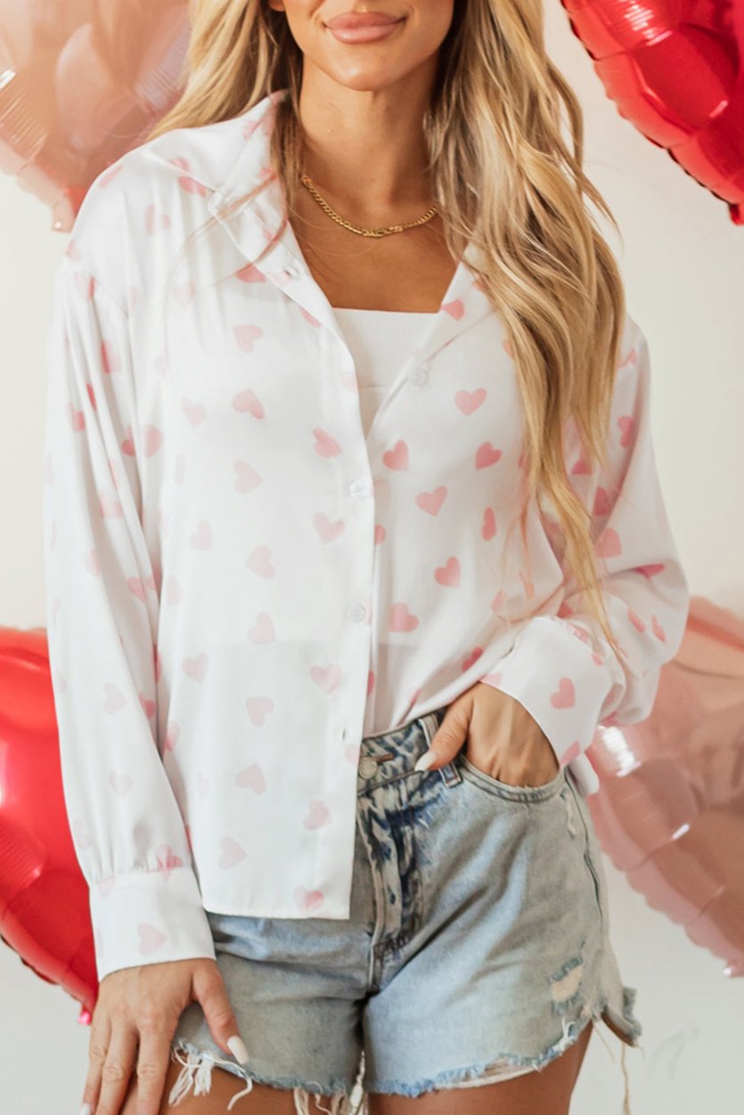 Heart Puff Sleeve Buttoned Shirt