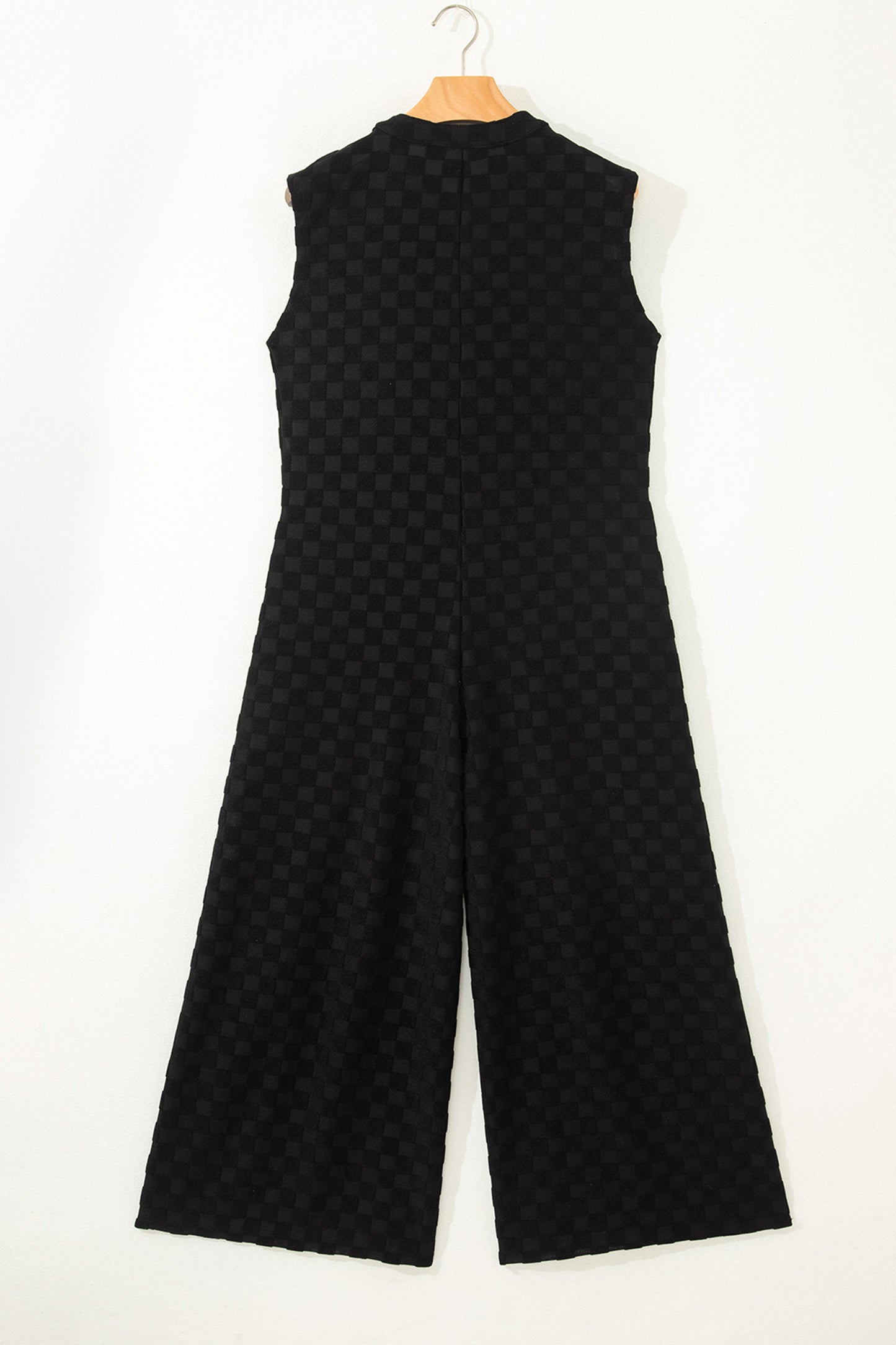 Checker Textured Sleeveless Wide Leg Jumpsuit
