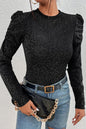 Metallic Puff Sleeve Knit Top