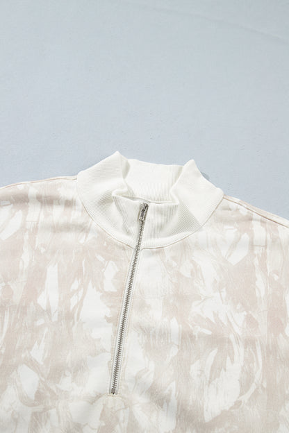 Camo Quarter-Zip Drop Shoulder Long Sleeve Sweatshirt