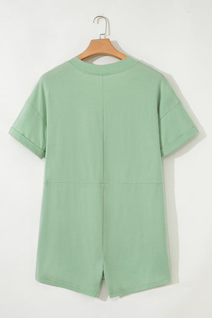 Solid Short Sleeve V-Neck Knit Romper