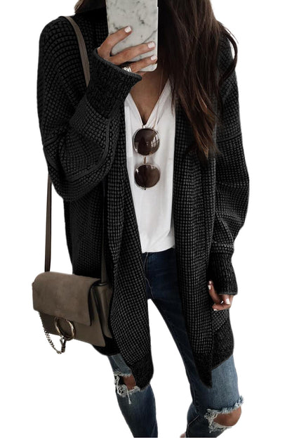 Plaid Knit Open Front Cardigan