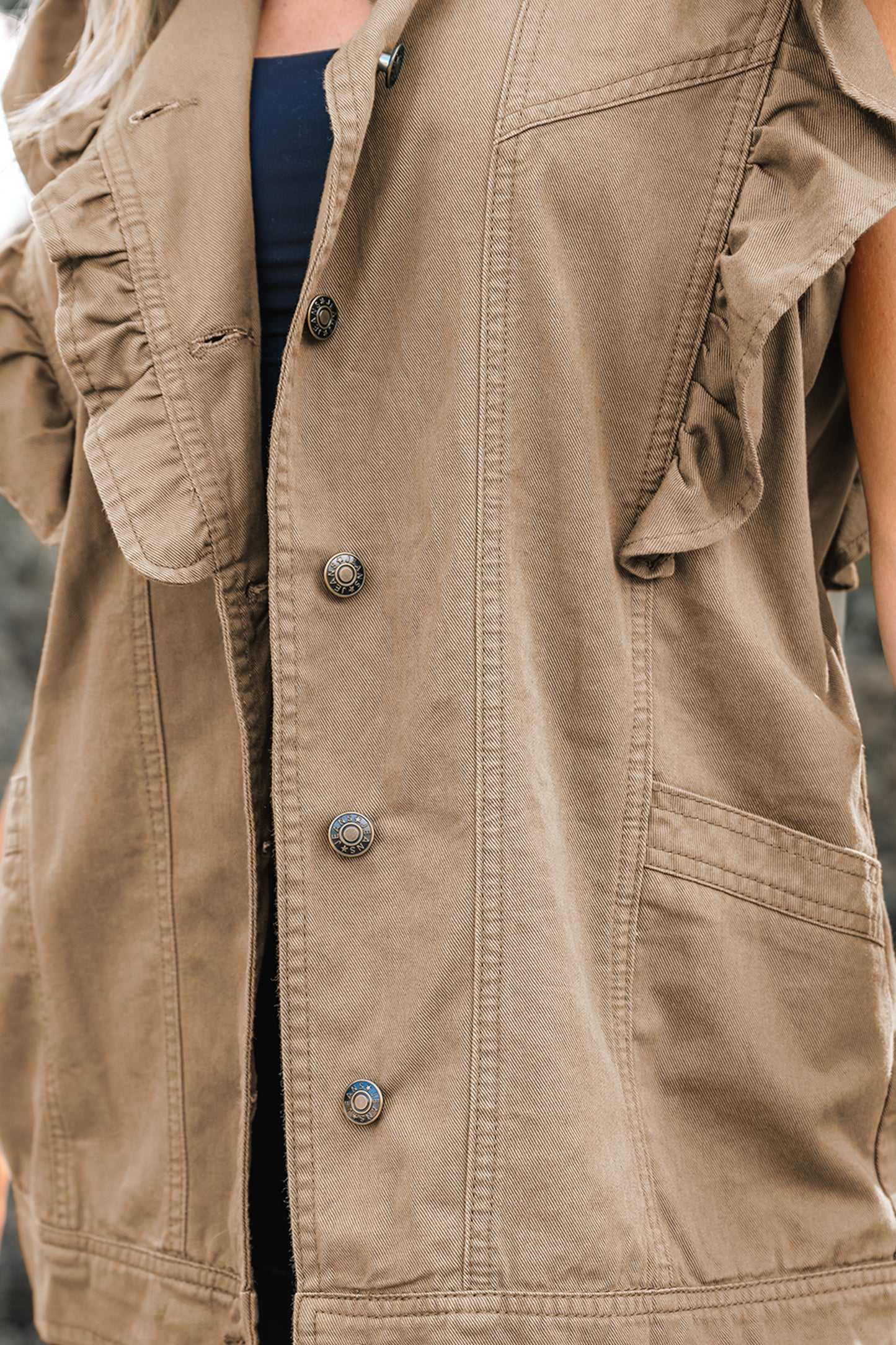 Denim Patchwork Ruffle Sleeve Jacket Vest