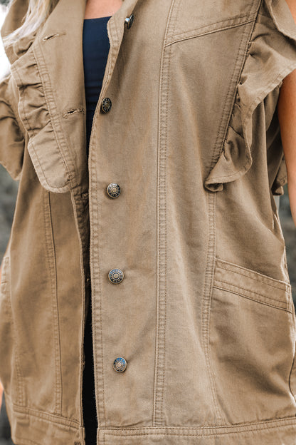 Denim Patchwork Ruffle Sleeve Jacket Vest