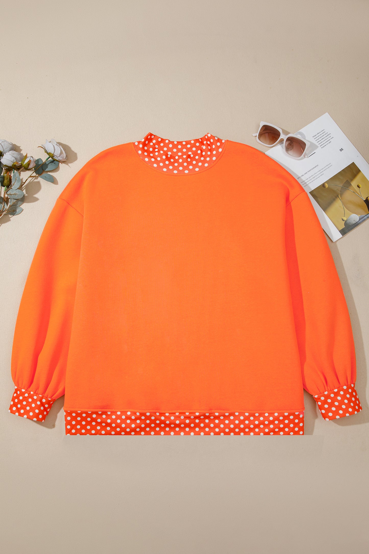 Plus Size Polka Dot Contrast Trim Mock Neck Sweatshirt