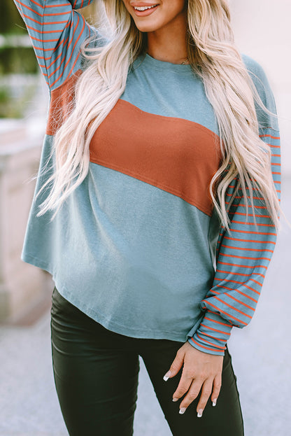 Colorblock Stripe Bishop Sleeve Top