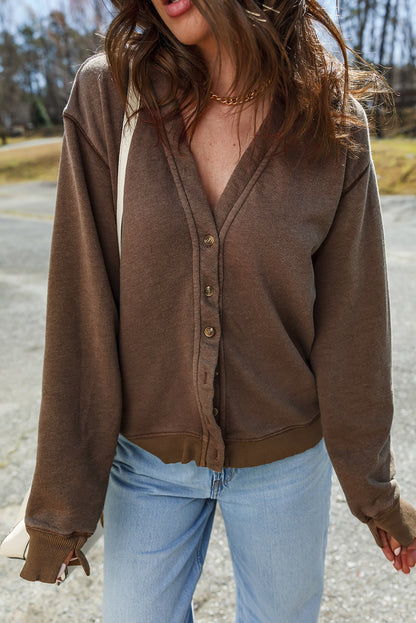 Solid Button Front V-Neck Cardigan
