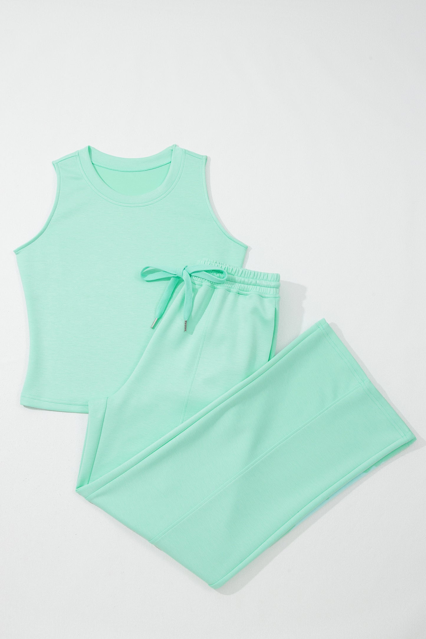 Solid Tank Top & Drawstring Elastic Waist Pants