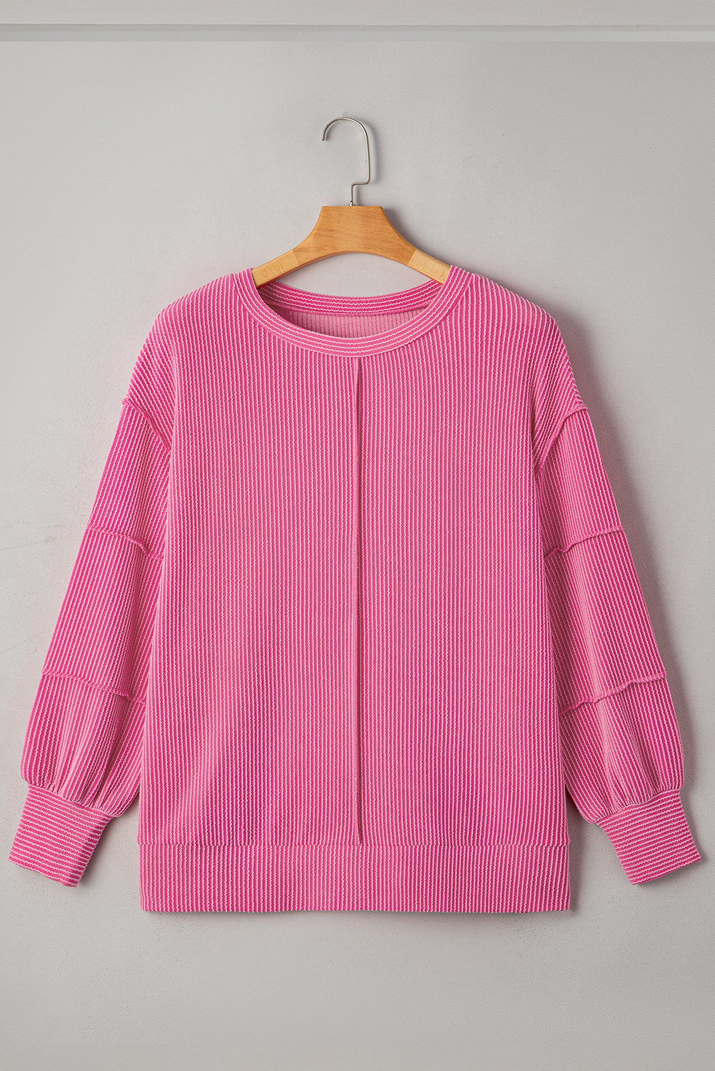 Plus Size Corded Knit Reverse Seam Long Sleeve Top