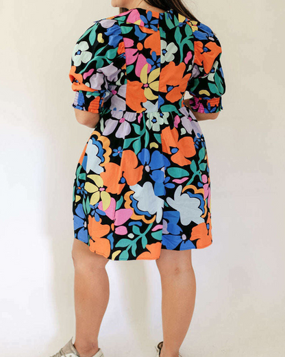 Floral Collared V-Neck Dress Plus Size