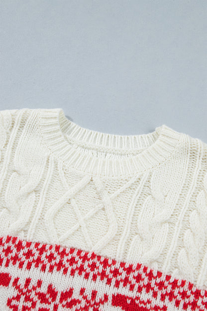 Christmas Reindeer Graphic Print Cable Knit Sweater