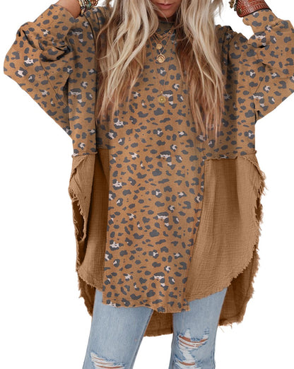 Leopard Colorblock Oversized Blouse