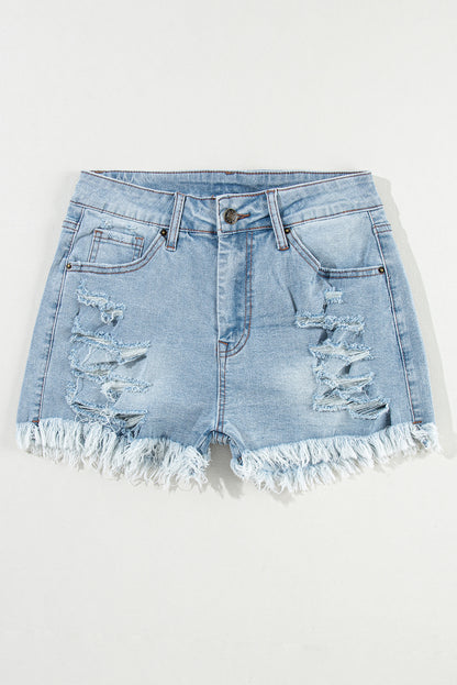 Distressed Denim Raw Hem High Waist Shorts