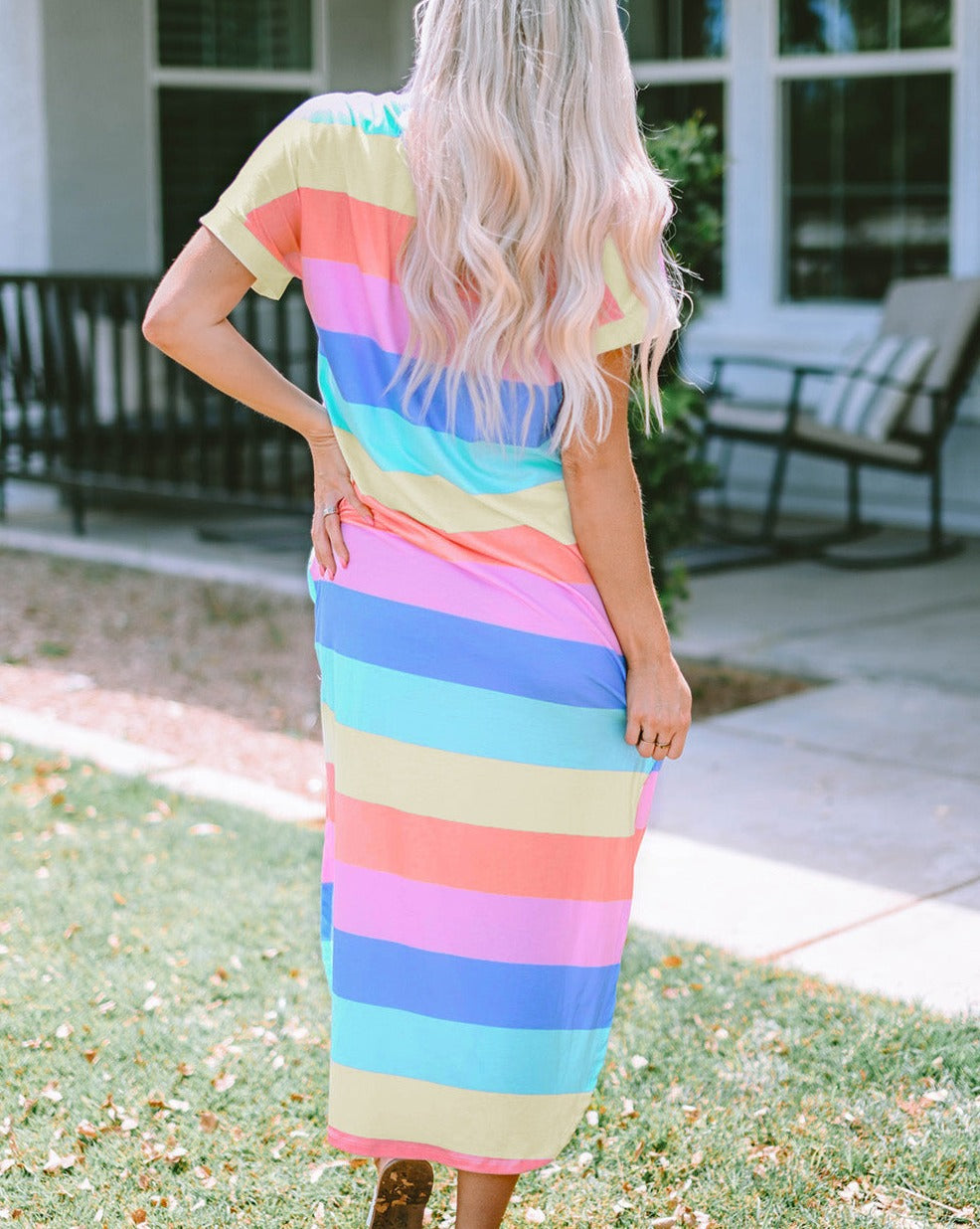 Stripe Short Sleeve Midi Dress