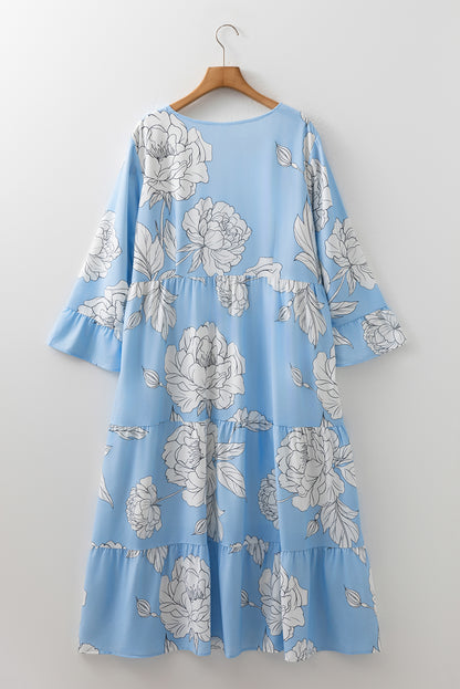 Plus Size Floral V-Neck Tiered Maxi Dress