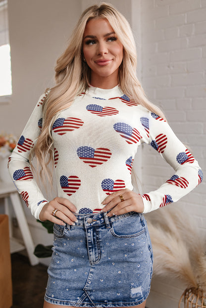 Americana Heart Mesh Long Sleeve Bodysuit