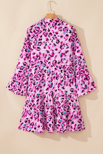 Leopard 3/4 Sleeve Ruffle Hem Dress