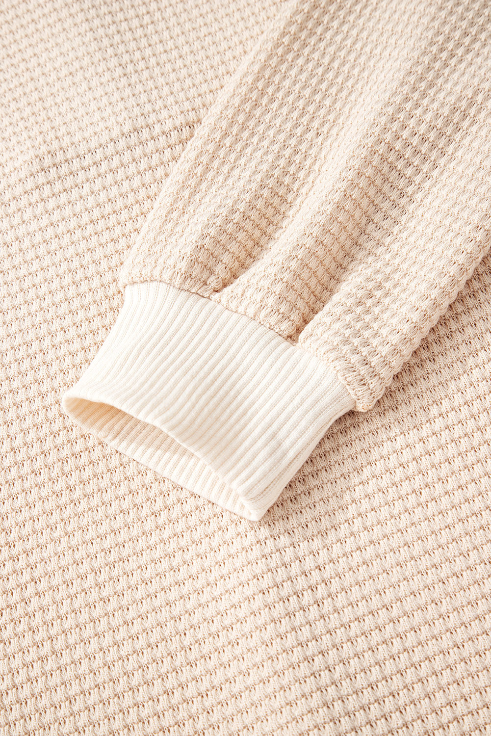 Waffle Patchwork Drop Shoulder Long Sleeve Hooded Top