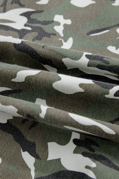 Camo Denim Chest Pocket Buttoned Jacket