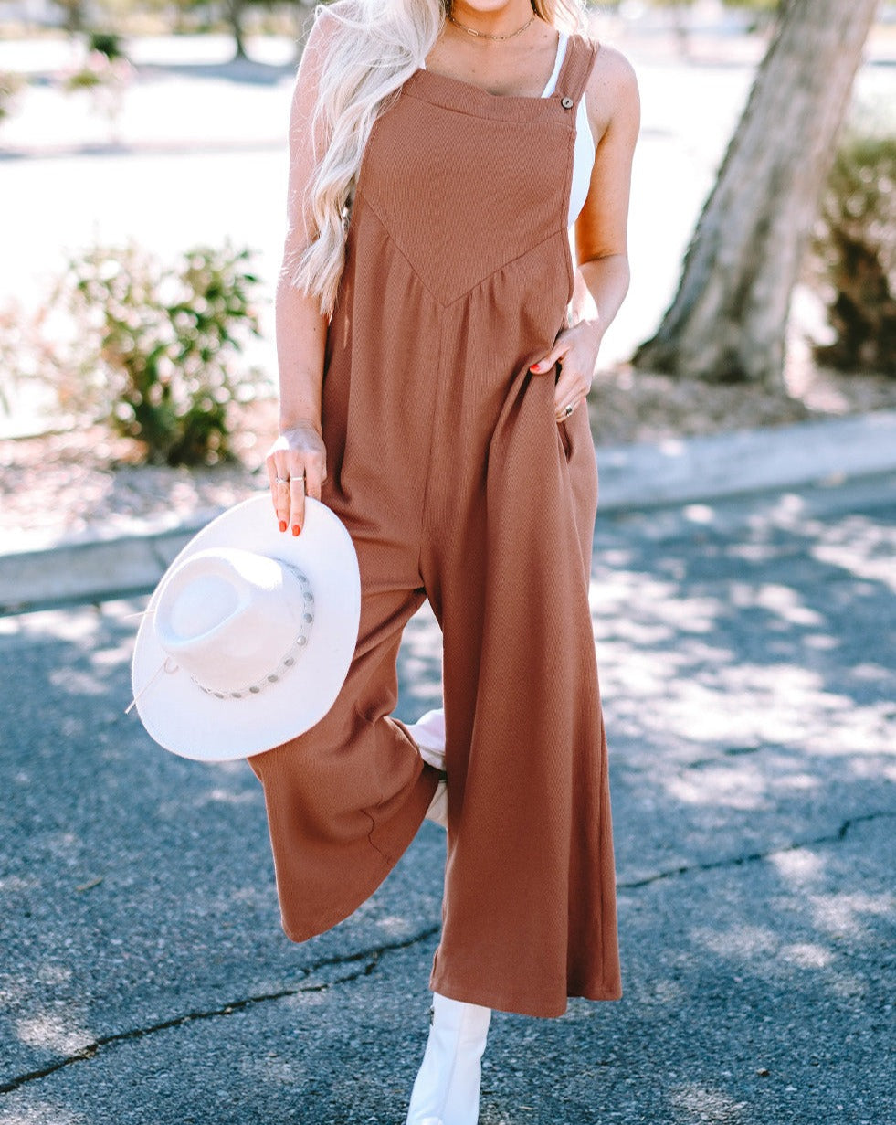 Buttoned Straps Wide Leg Jumpsuit