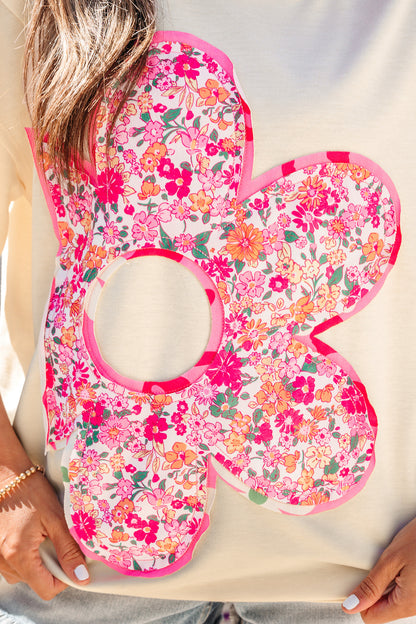 Floral Patchwork Raw Seam Oversize Tee