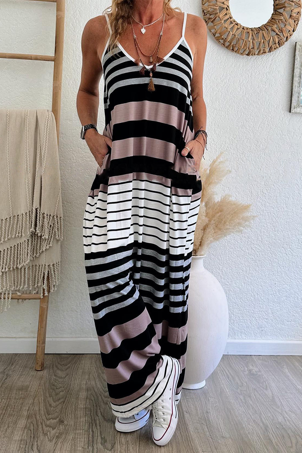 Stripe Spaghetti Straps Maxi Dress