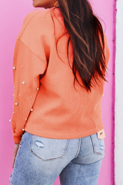 Pearl Beaded Long Sleeve Sweatshirt