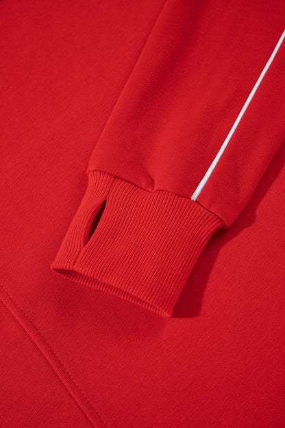 Contrast Piping Mock Neck Thumbhole Sleeve Sweatshirt