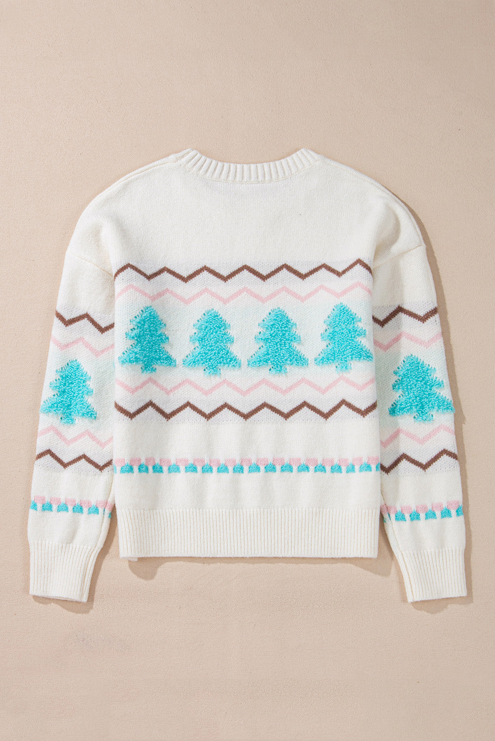 Christmas Tree Stripe Ribbed Trim Sweater