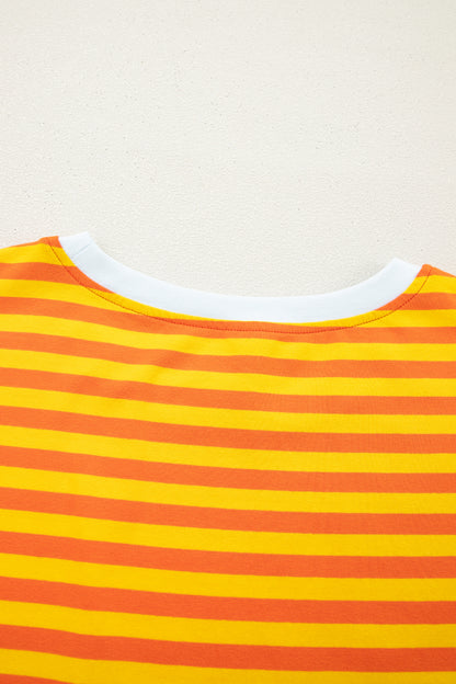 Stripe Contrast Crew Neck Drop Shoulder Tee
