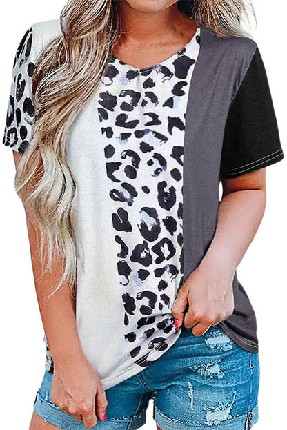 Leopard Colorblock Short Sleeve Top