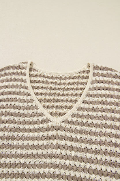 Plus Size Stripe V-Neck Drop Shoulder Sweater