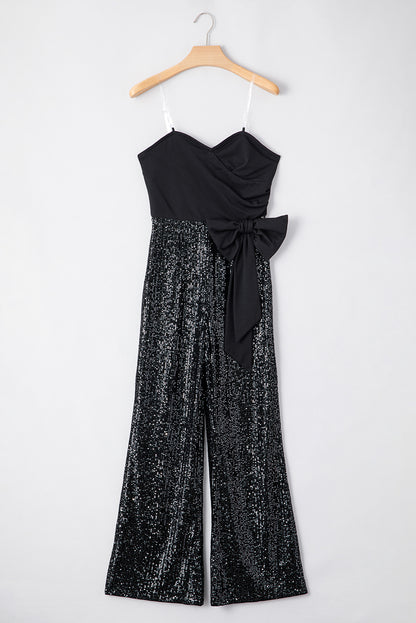 Sequin Waist Bow Strapless Jumpsuit