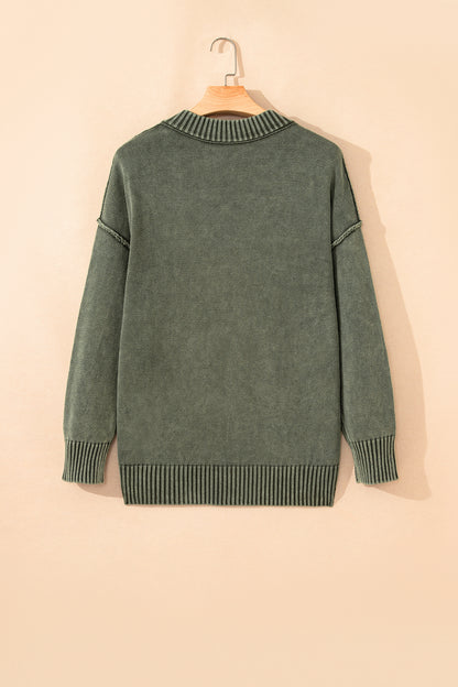Mineral Wash Reverse Seam V-Neck Drop Shoulder Sweater