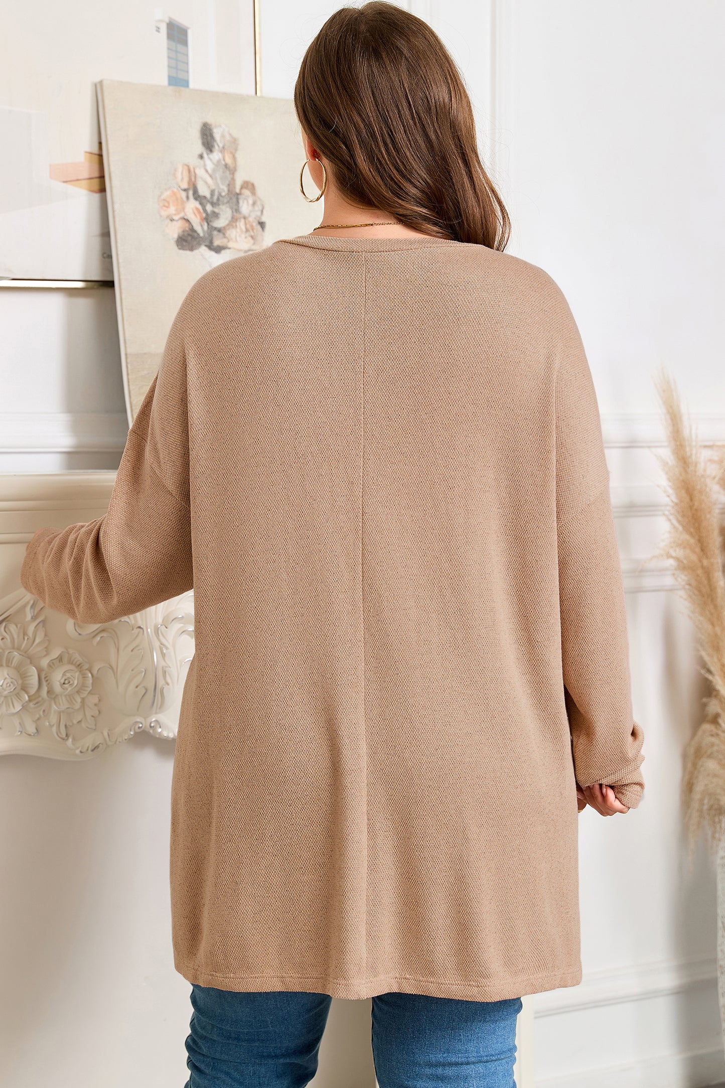 Plus Size Textured Knit Long Sleeve Tunic Top