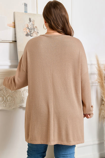 Plus Size Textured Knit Long Sleeve Tunic Top