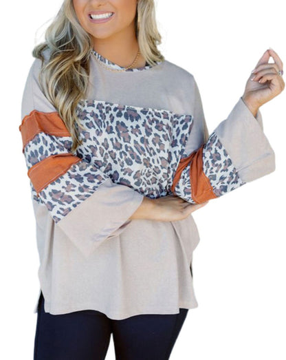 Leopard Colorblock Bell Sleeve Top