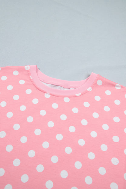 Polka Dot Oversized Top & Drawstring Shorts Set