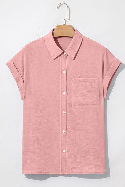 Solid Cuffed Short Sleeve Buttoned Shirt