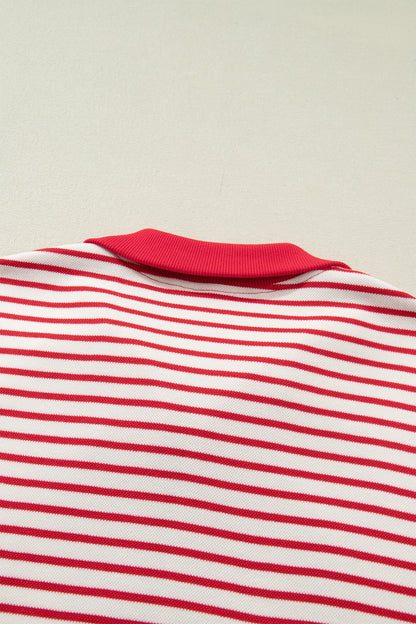 Stripe Quarter Zip Polo Collar T-Shirt Dress