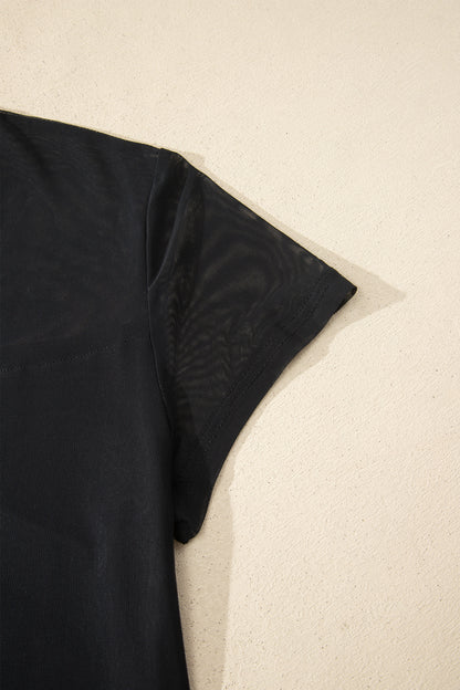 Plus Size Sheer Mesh Panel Short Sleeve Top