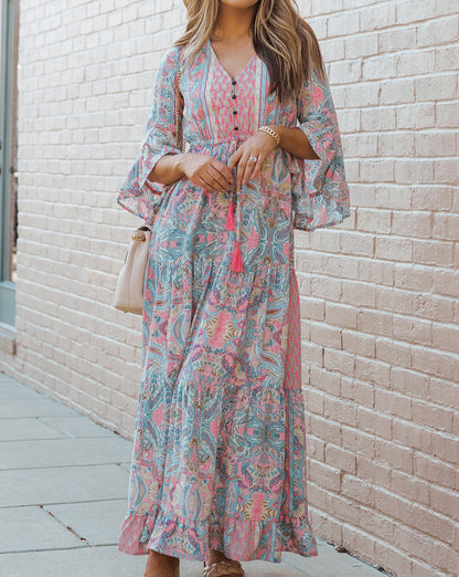 Paisley Ruffle Tiered Maxi Dress