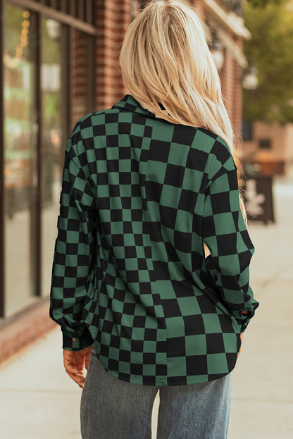 Checker Flap Pocket Button Front Shacket