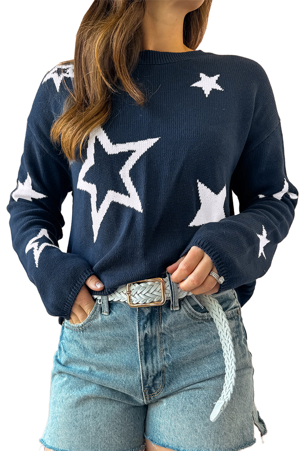 Star Knitted Drop Shoulder Sweater