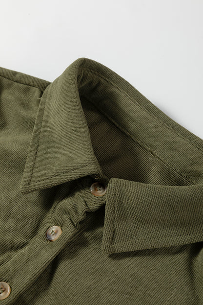 Solid Corduroy Half-Button Collared Mini Dress