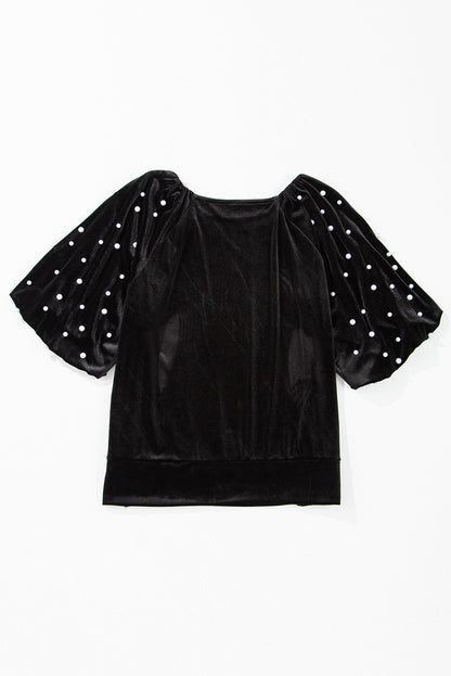 Velvet Pearl Beaded 3/4 Sleeve Top