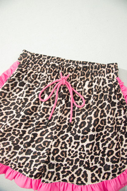 Polka Dot & Leopard Contrast Ruffle Trim Shorts